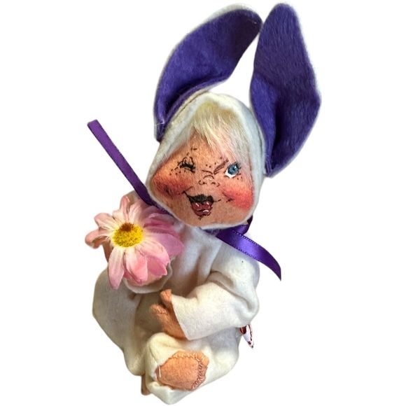 Annalee Collectible Doll 1990 Vintage Easter Pink Daisy Purple Bunny Rabbit Ears - Picture 1 of 8